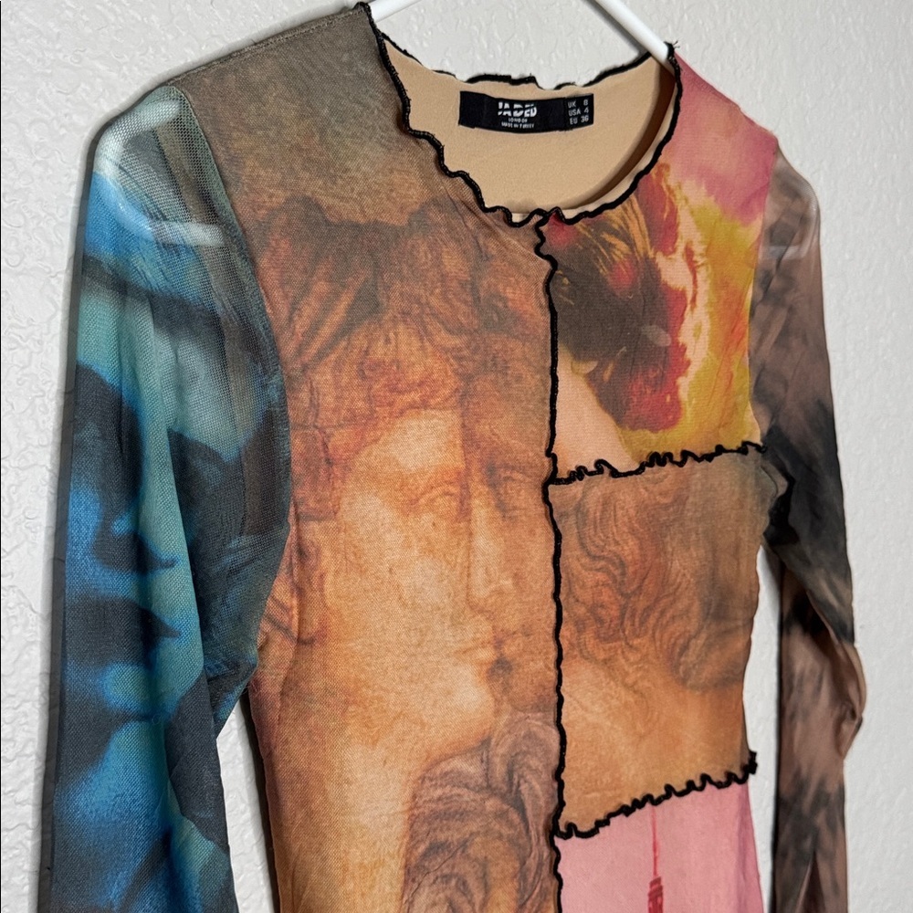 Jaded London New York Renaissance Grunge Bodycon Patchwork Mini Dress Sz 4 Artsy - Picture 6 of 12